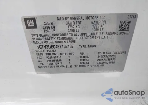 2014 GMC Sierra 1500 Sle from USA, damaged, VIN 1GTV2UEC4EZ102107
